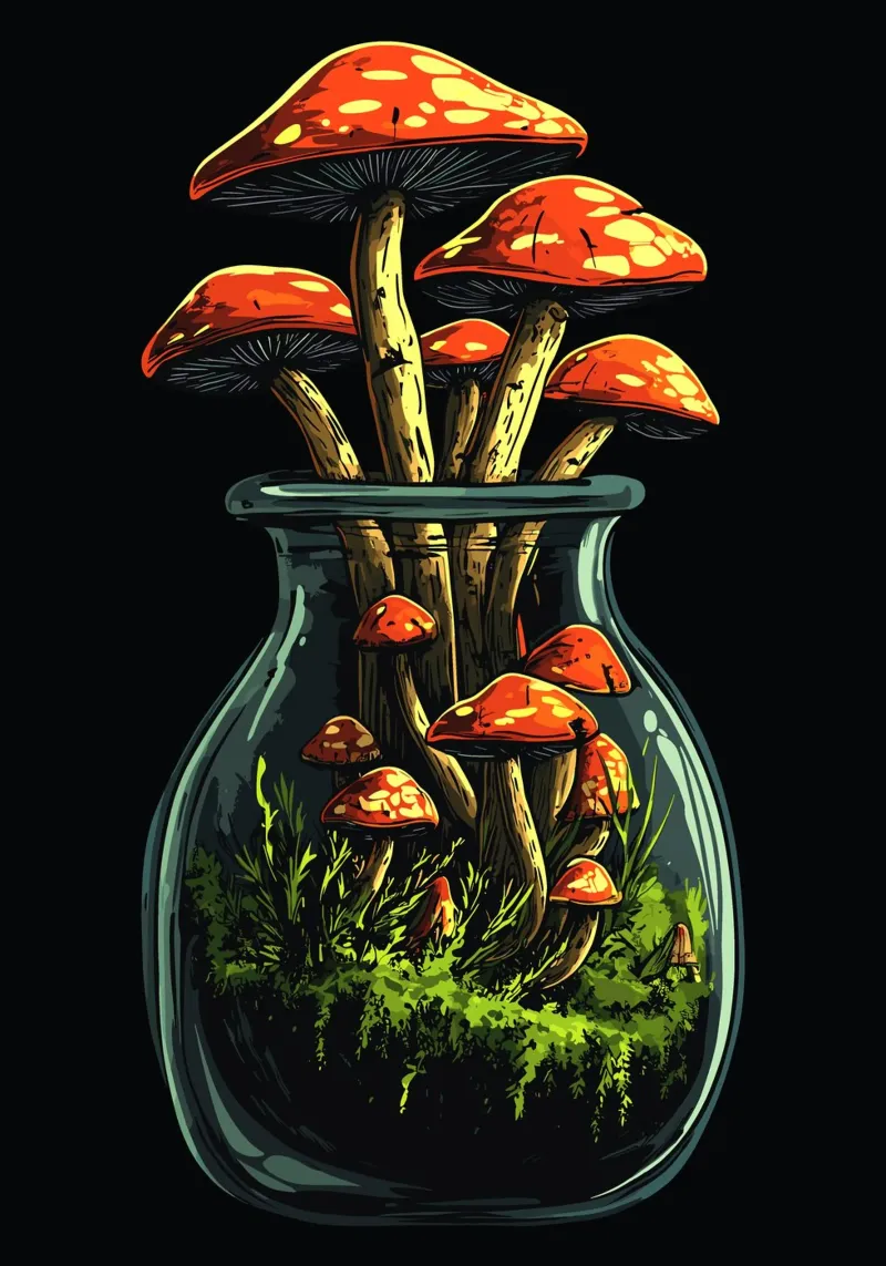 Foresta di funghi in un barattolo plexiglass da pixelbull - medieval art and more