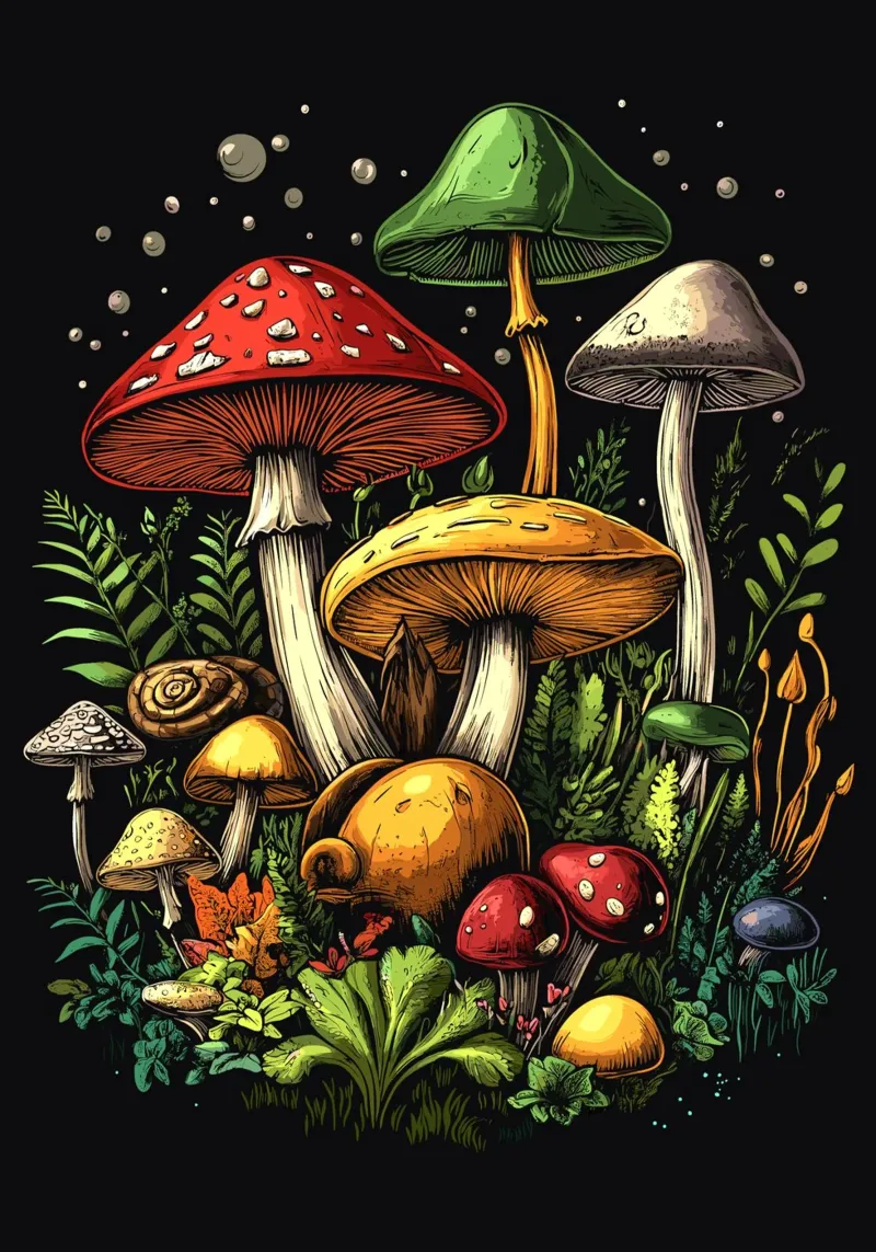 Il paradiso dei funghi colorati pellicola backlit da pixelbull - medieval art and more