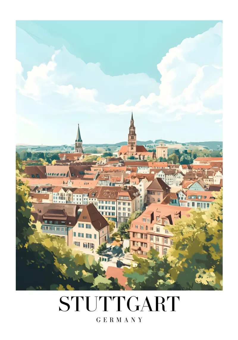 Stuttgart Cityscape Art Print - German Charm & Hills canvas with Floater frame by homdeco