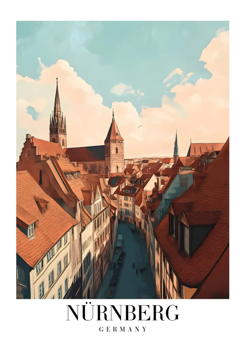 Nürnberg Oude Stad Kunstdruk - Duitse Middeleeuwse Charme canvas met Baklijst van homdeco