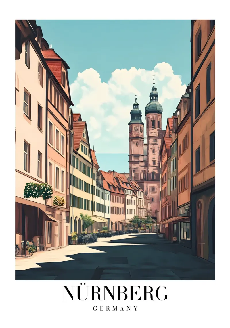 Nürnberg Street Art Print - Historische Duitse architectuur canvas met Baklijst van homdeco