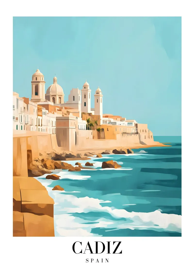 Cádiz kust kustkunst print - Spaanse oude stad charme canvas met Baklijst van homdeco