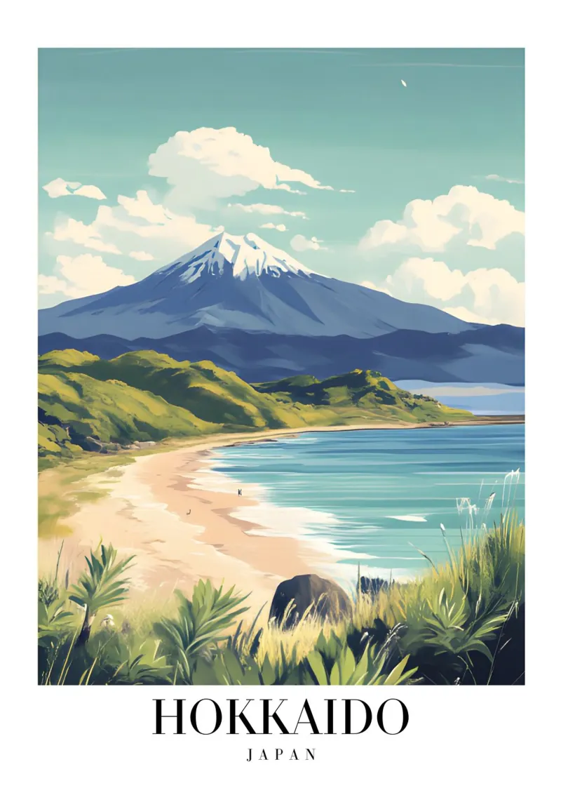 Hokkaido Strand & Berg Kunstdruk - Japans Landschap canvas met Baklijst van homdeco