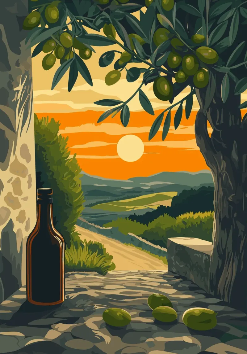 Mittelmeer-Abend mit Olivenzweigen Hahnemühle von pixelbull - medieval art and more