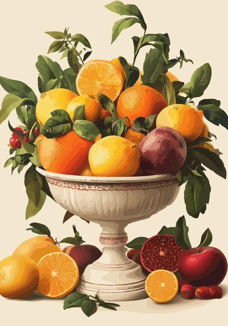 Natura morta con frutta in una ciotola classica pellicola backlit da pixelbull - medieval art and more