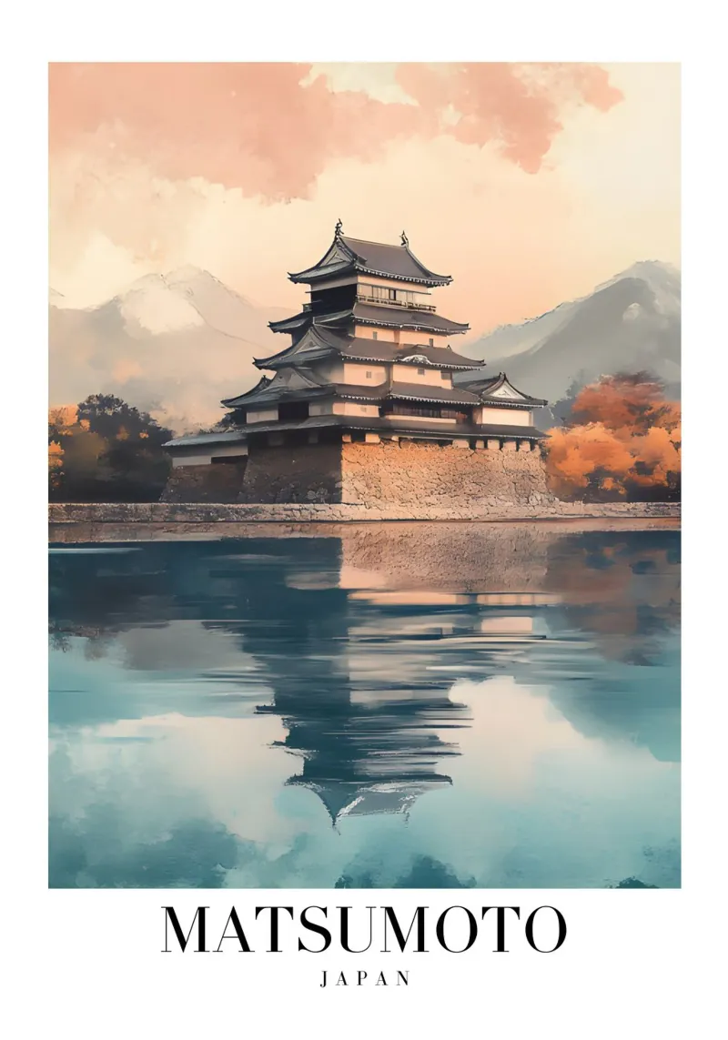 Stampa d'arte del castello di Matsumoto - Punto di riferimento giapponese poster con telaio in plastica da homdeco