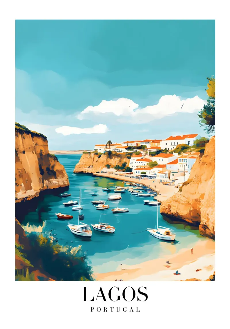 Lagos Algarve Kunstdruk - Kustkliffen & Boten canvas met Baklijst van homdeco