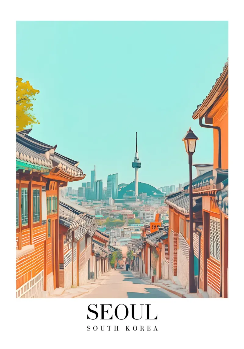 Impresión artística de la Torre N de Seúl - Ciudad tradicional coreana metacrilato de homdeco