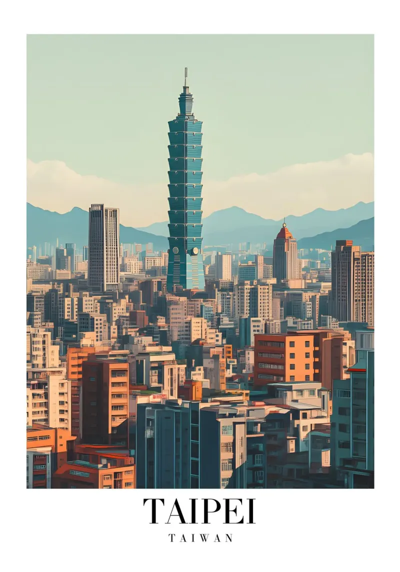 Taipei 101 Skyline Art Print - Taiwan Stadsgezicht canvas met Baklijst van homdeco