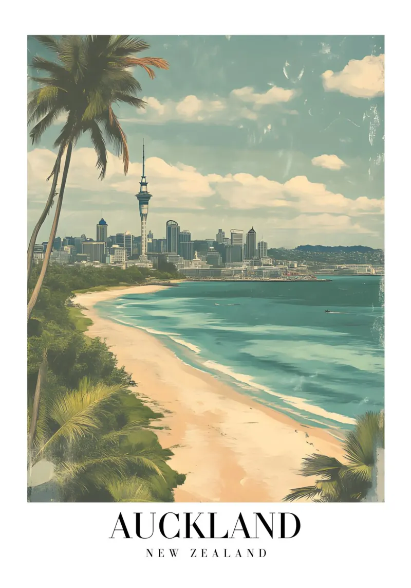 Stampa d'arte sullo skyline di Auckland - Spiaggia e Sky Tower pellicola backlit da homdeco