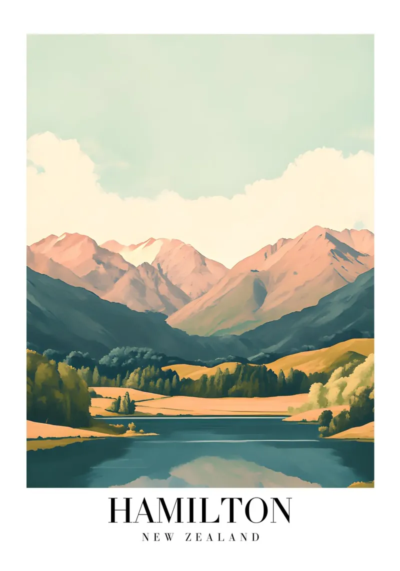 Hamilton NZ Lake Kunstdruk - Berglandschap canvas met Baklijst van homdeco