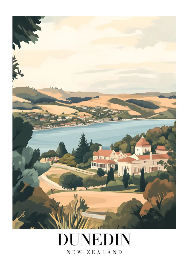 Dunedin Otago Harbour Art Print - Nieuw-Zeelands landschap canvas met Baklijst van homdeco