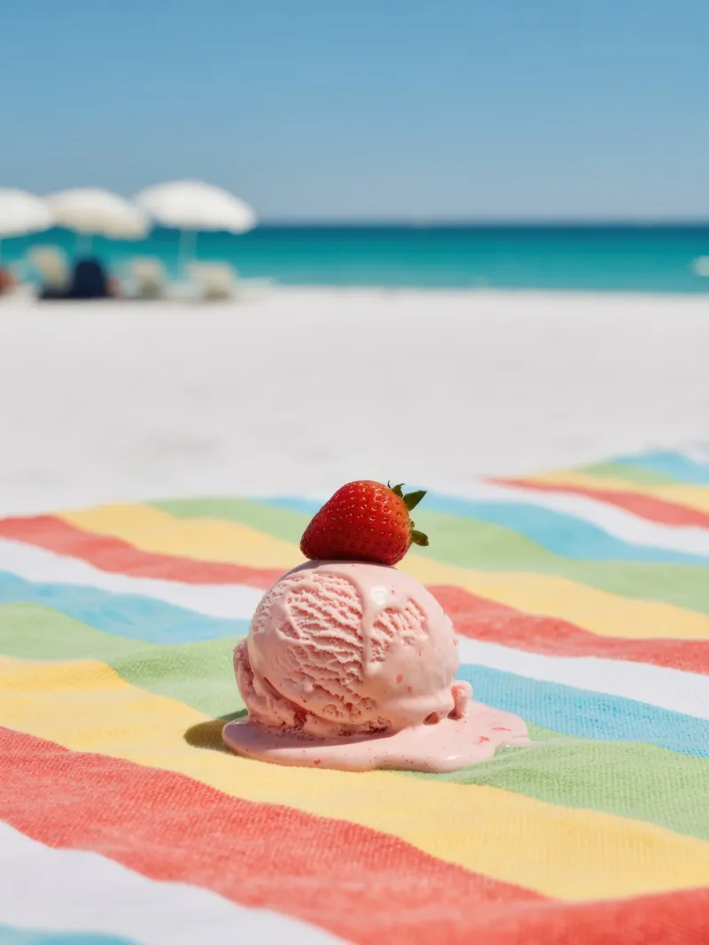 Erdbeer Ice cream am Strand, vibrazioni estive poster da RB-Digital-Paintings