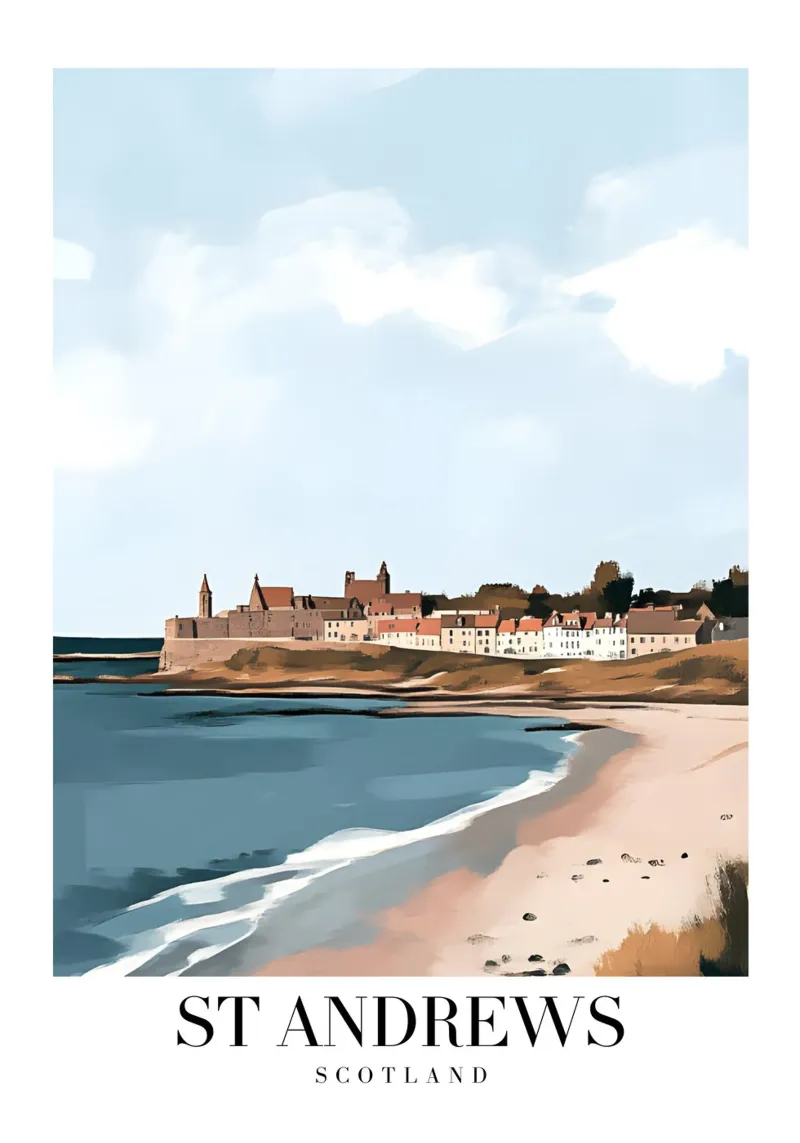 Stampa d'arte sulla costa di St Andrews - Spiaggia e città scozzese poster da homdeco