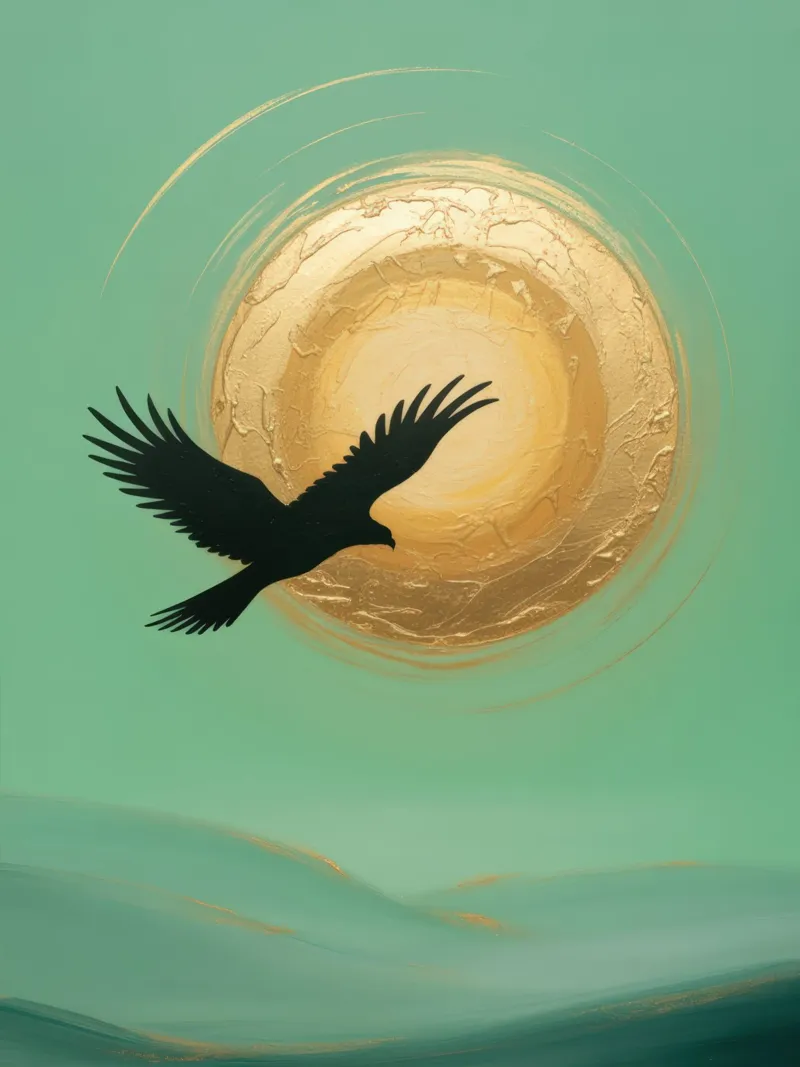Golden Flight - Abstract elegance with sun canvas with Floater frame by RB-Digital-Paintings