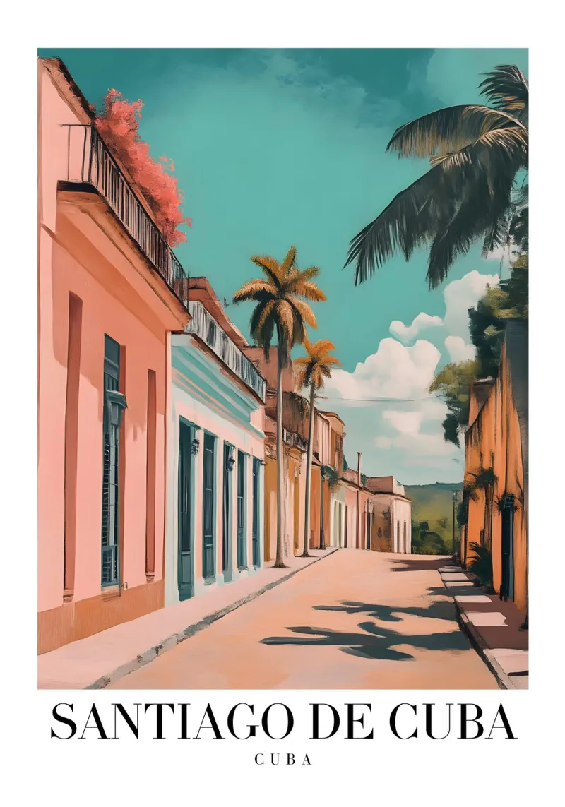 Santiago de Cuba Street Art Print - Vibrant Caribbean poster by homdeco