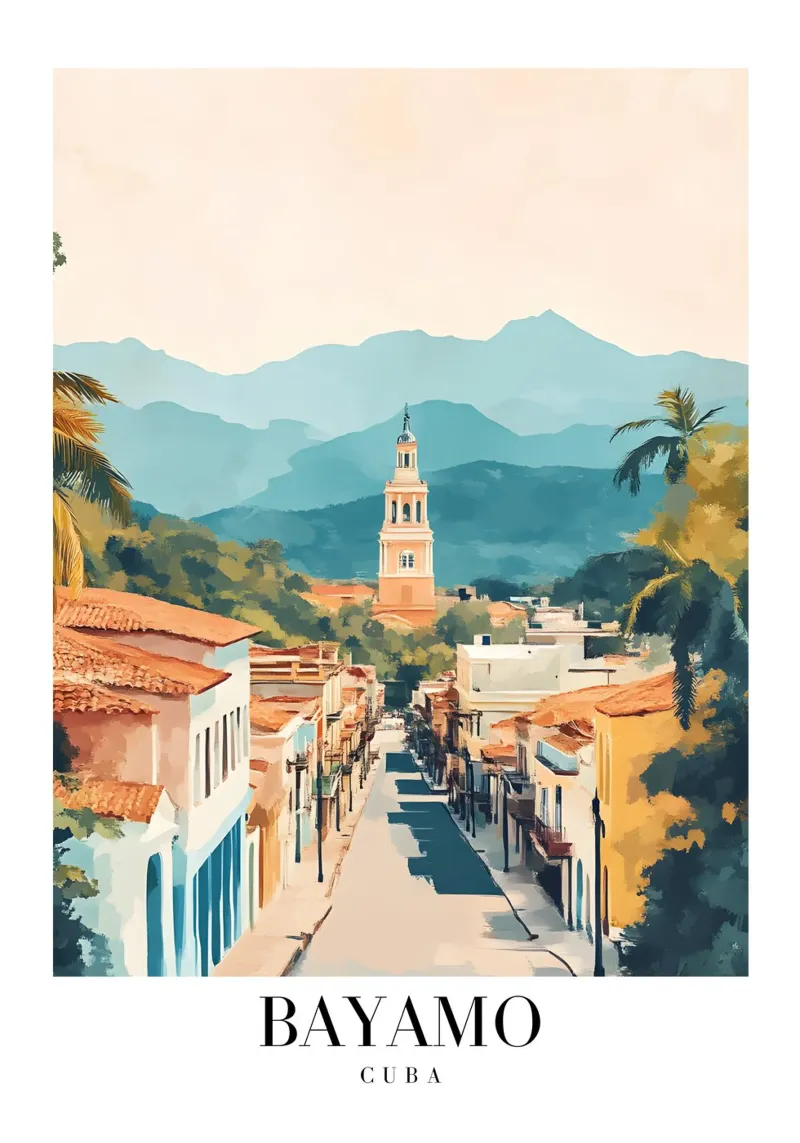 Bayamo Cuba stadsgezicht kunstdruk - historische charme canvas met Baklijst van homdeco