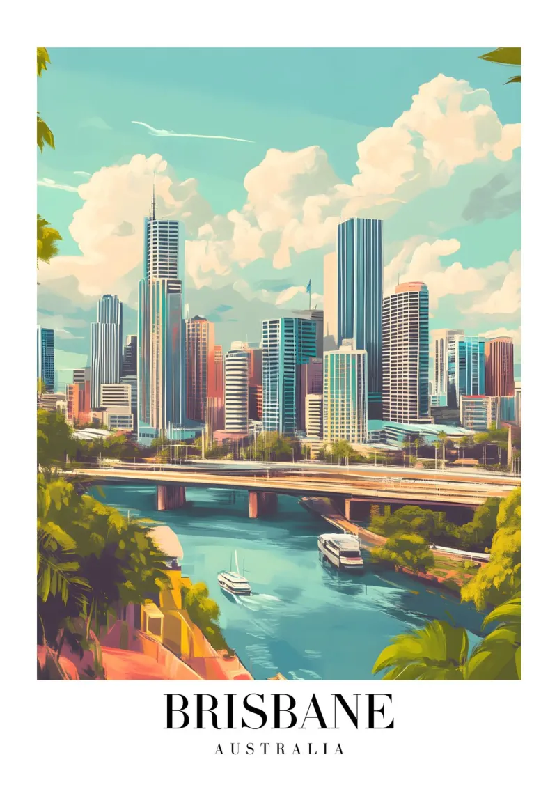 Brisbane Skyline Art Print - River City Australia poster by homdeco