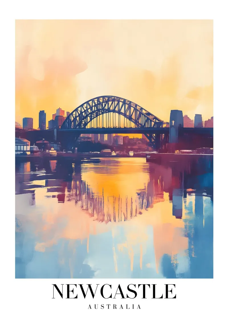 Newcastle Bridge Art Print - Australian Harbour City backlit film by homdeco