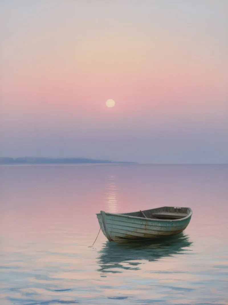Barca a remi al tramonto, pittura a pastello poster da RB-Digital-Paintings