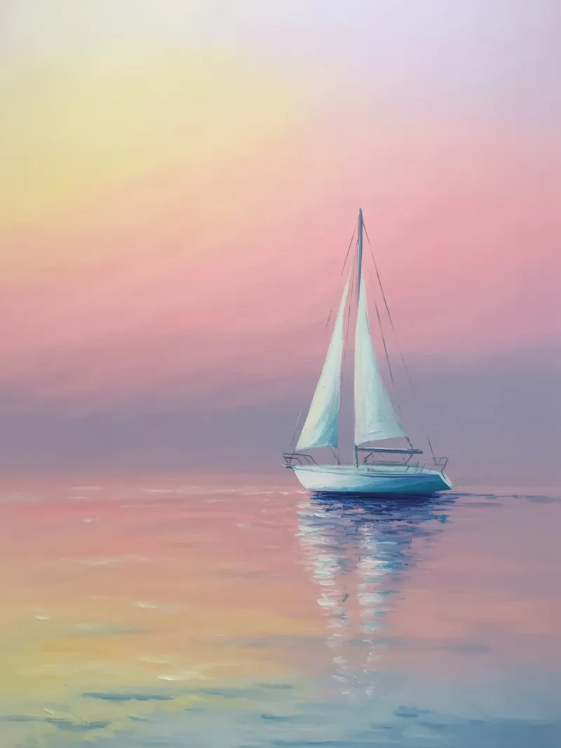 Sogno di navigazione nella luce della sera - Pittura a pastello con yacht poster da RB-Digital-Paintings