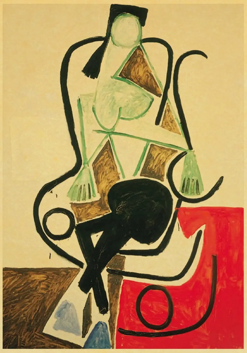 zittende figuur stoel abstracte vorm canvas met Baklijst van Amber Hughes