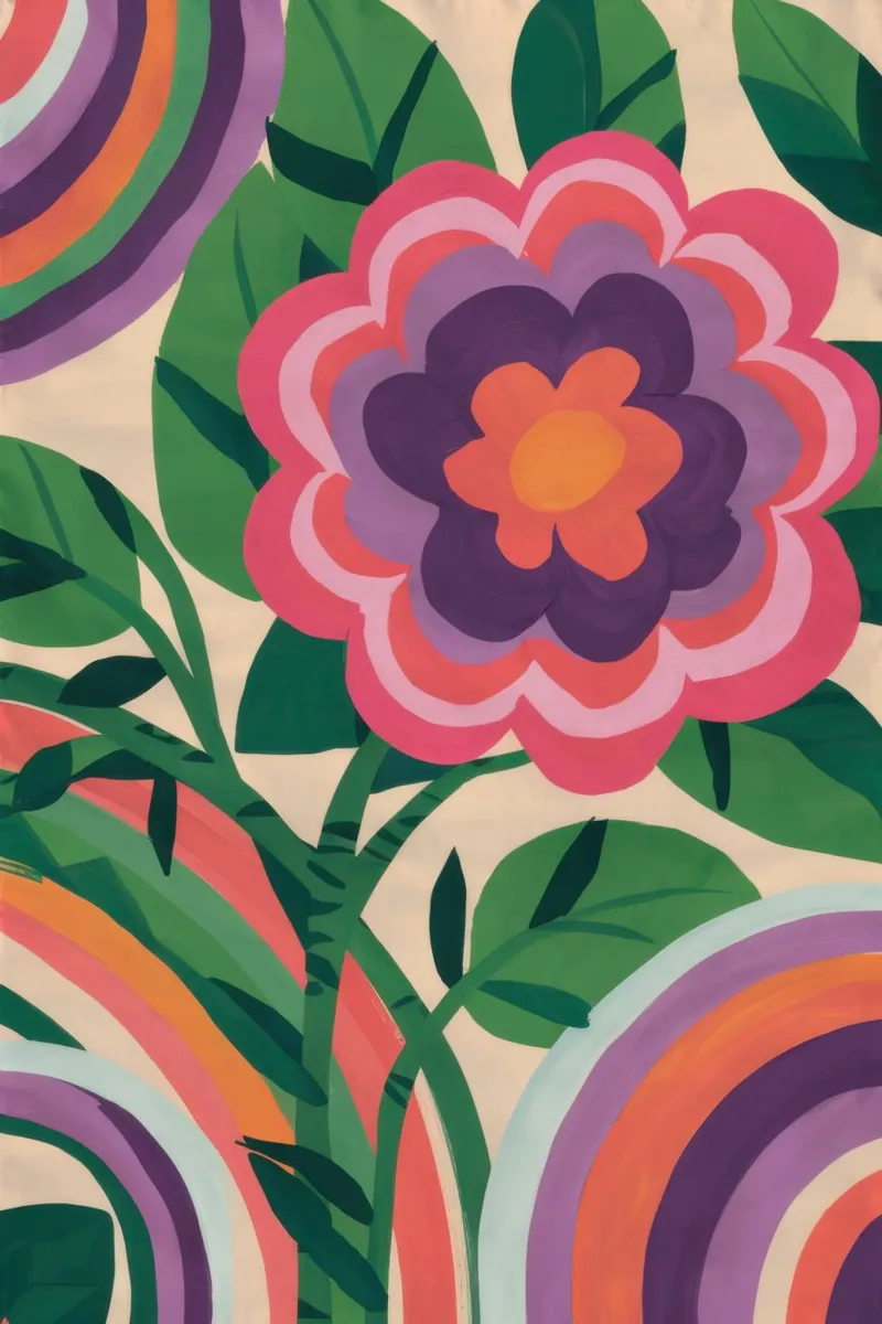 Retro Folk Bloom poster con marco de plástico de Rain Balance