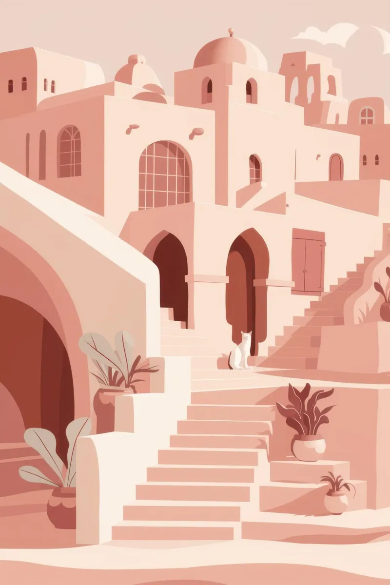 Sunlit Mediterranean Steps canvas with Floater frame by Flock Reverie