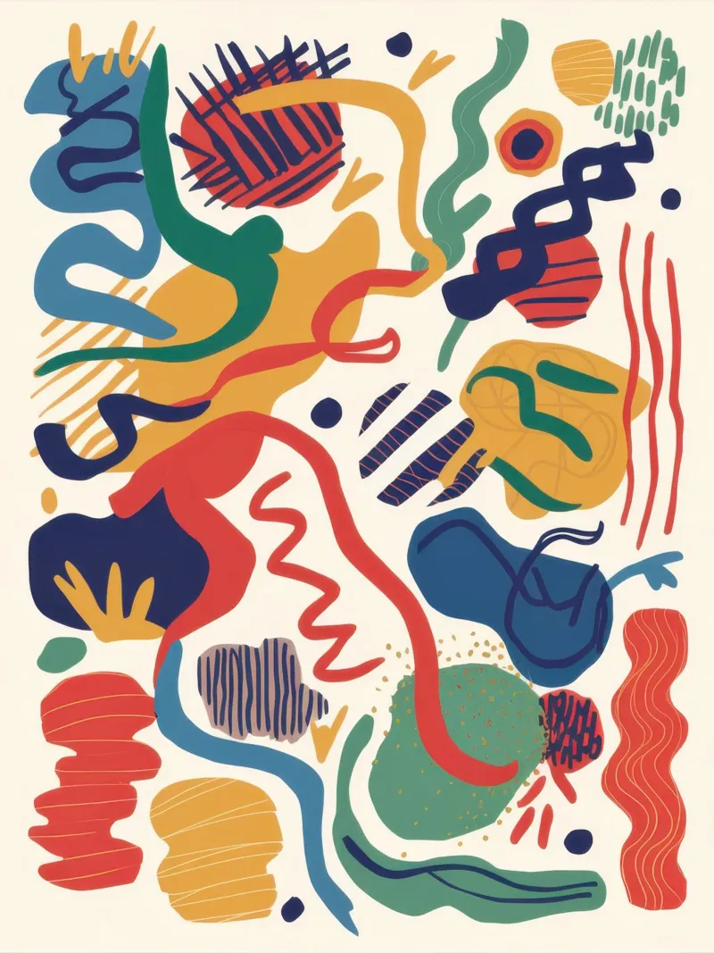 Speelse abstracte medley canvas met Baklijst van Flock Reverie