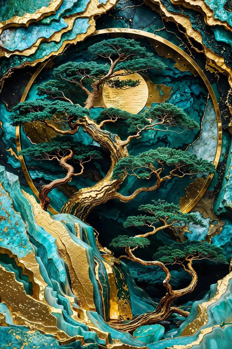 Lunar Forest Kintsugi Art pellicola backlit da Pixaverse