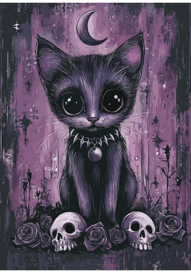 Gatto gotico dall'aspetto mistico poster con telaio in alluminio da pixelbull - medieval art and more