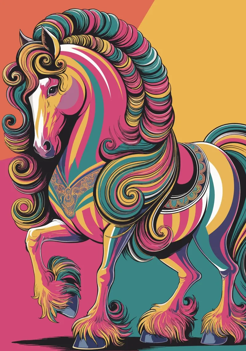 Cavallo colorato con criniera fluente poster con telaio in alluminio da pixelbull - medieval art and more