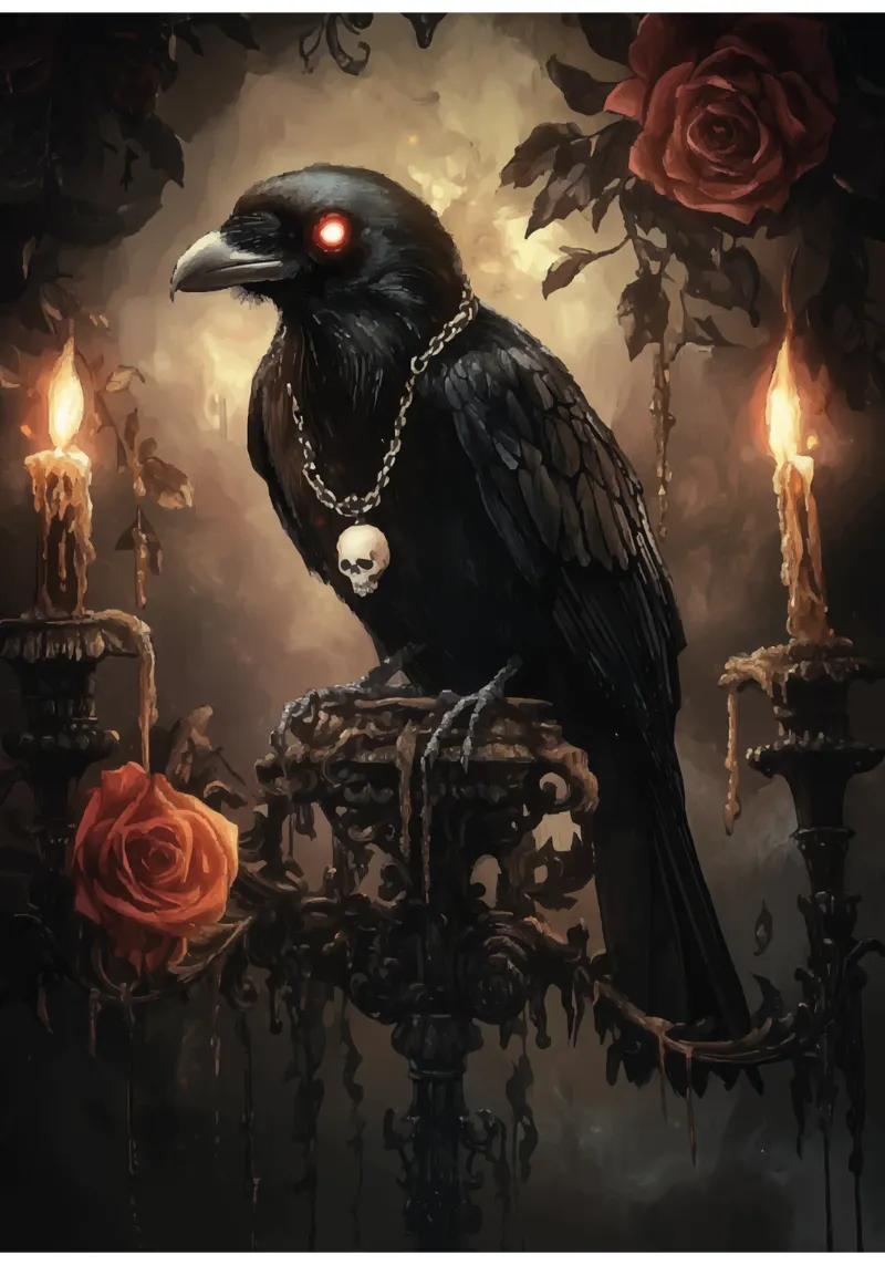 Corvo con occhi lucenti e rose pellicola backlit da pixelbull - medieval art and more