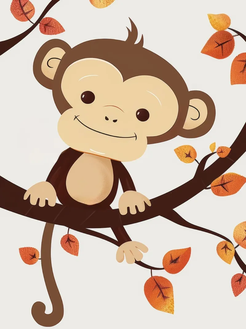 scimmia seduta su un ramo d'albero circondata da foglie d'autunno carta hahnemühle da DesignDoodle