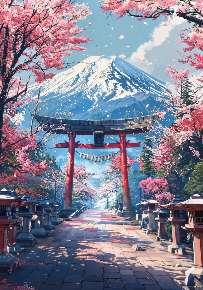 Sacred Sakura Path to Fuji pellicola backlit da Pixaverse