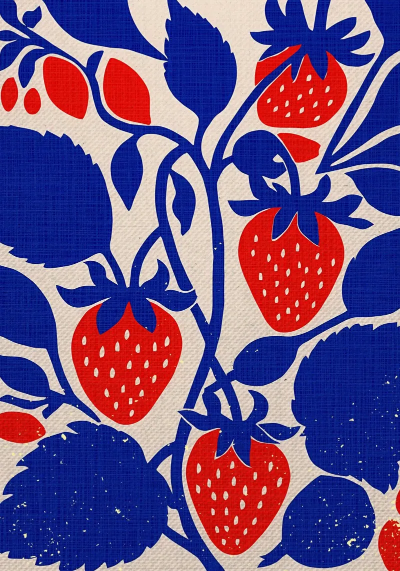 Cucina blu Fragola tela con Cornice a cassetta da Providence Mbabazi Studio