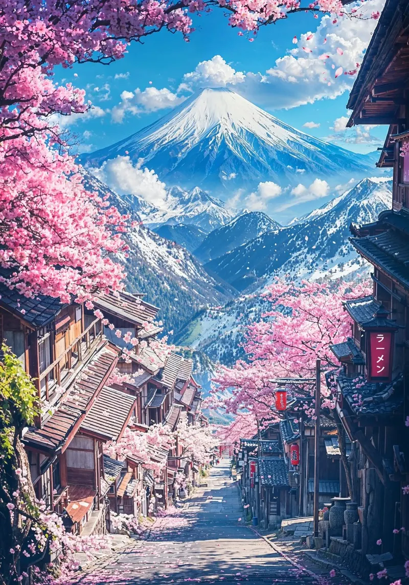 Sakura Street to Fuji pellicola backlit da Pixaverse