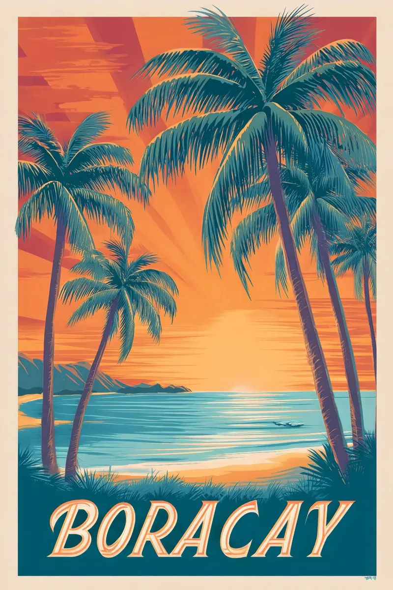 Poster di viaggio vintage di Boracay pellicola backlit da Vintage Travel Art