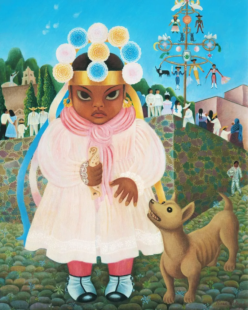 Ragazza con taco di Rosa Rolanda poster con telaio in legno da Classic Art Prints