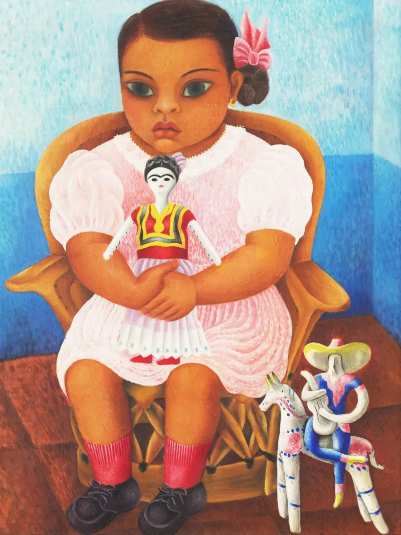 Ragazza con bambola di Rosa Rolanda pellicola backlit da Classic Art Prints