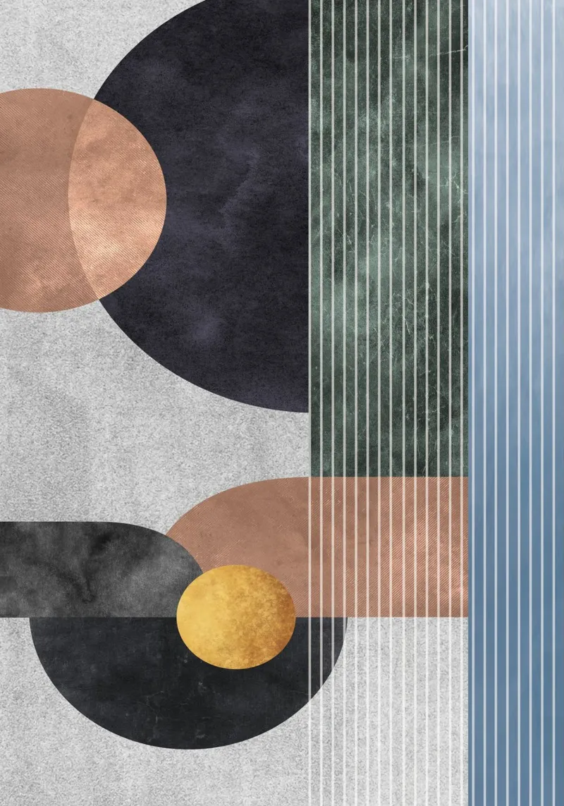 abstract art golden circles alluminio dibond da vintageshop