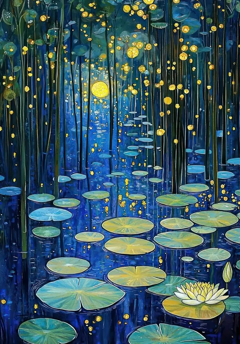 lilypads stagno acqua notte pellicola backlit da Harley Wood