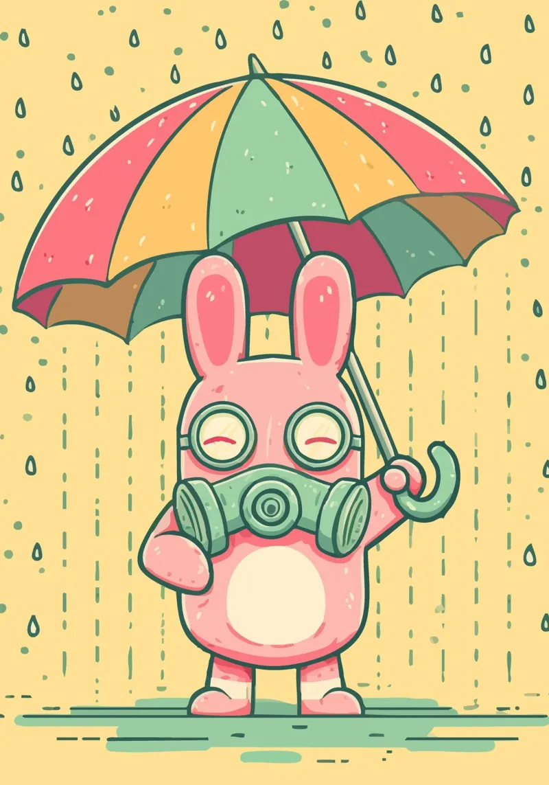 Rabbit with gas mask in the rain hahnemühle by pixelbull - medieval art and more
