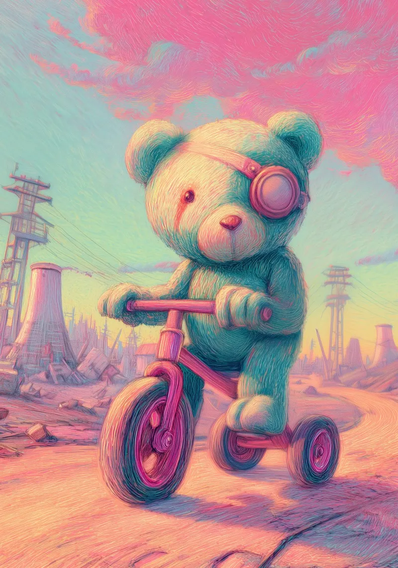 Orso con un occhio solo nella terra desolata alluminio dibond da pixelbull - medieval art and more