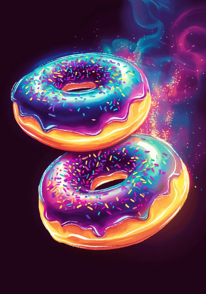 Ciambelle al neon con un bagliore cosmico pellicola backlit da pixelbull - medieval art and more