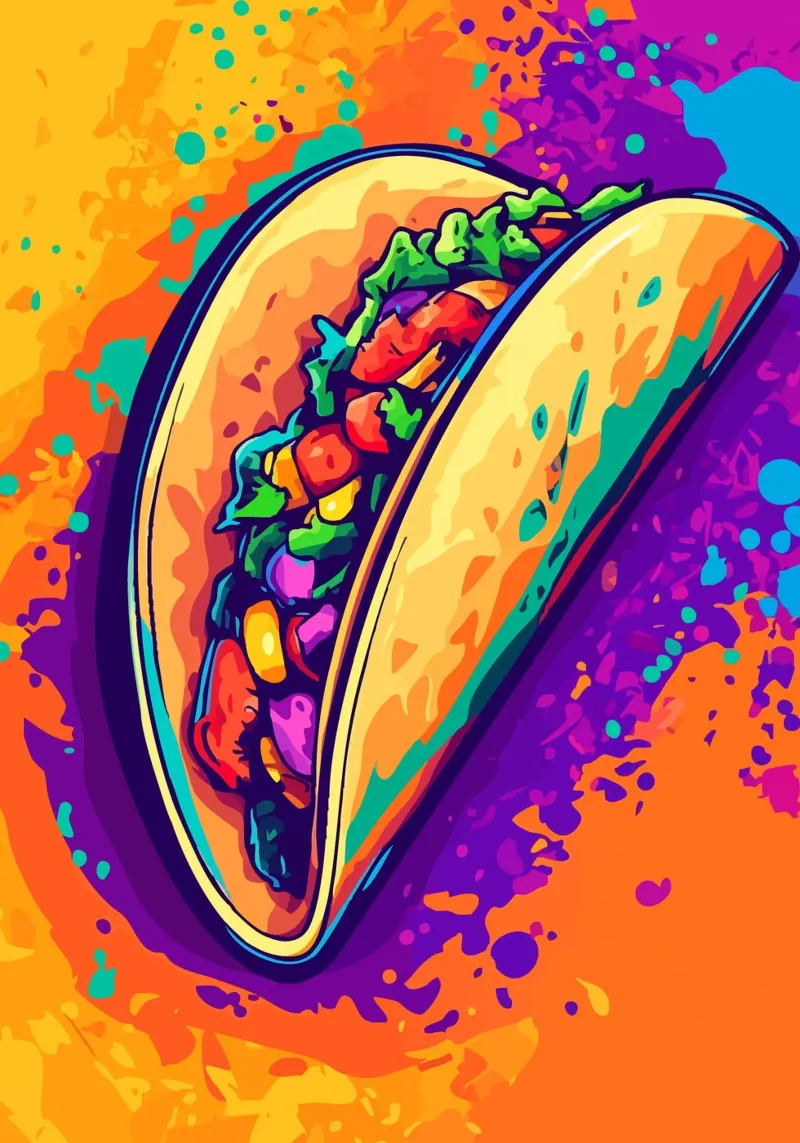 Taco on a colourful splash of paint backdrop canvas by pixelbull - medieval art and more