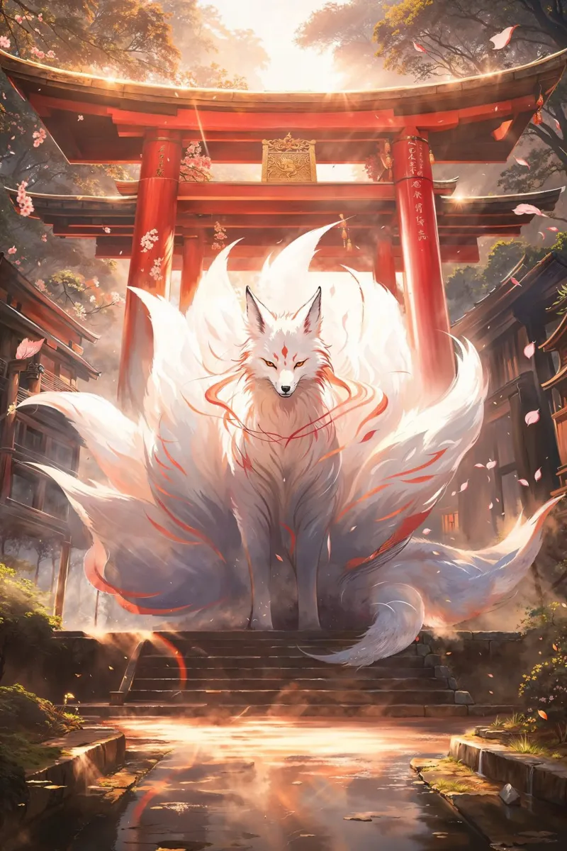 Mystic Kitsune Gateway pellicola backlit da Pixaverse