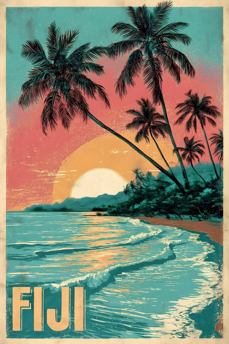 Fidschi vintage Reiseposter carta hahnemühle da Vintage Travel Art