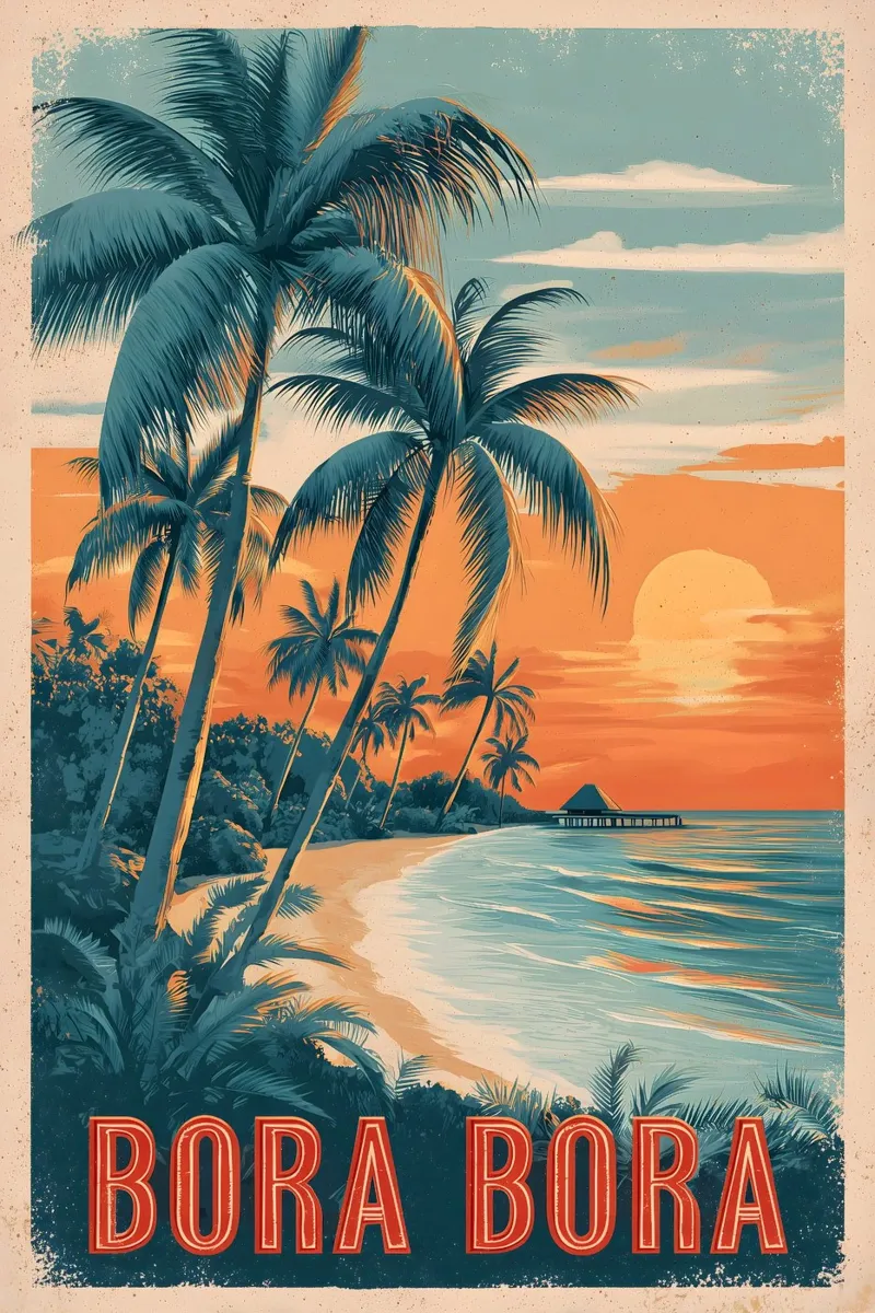 Bora Bora vintage Reiseposter poster con telaio in alluminio da Vintage Travel Art
