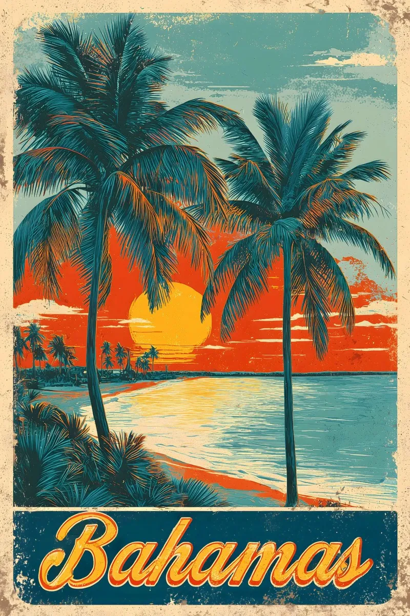 Bahamas vintage Reiseposter poster with wooden frame by Vintage Travel Art